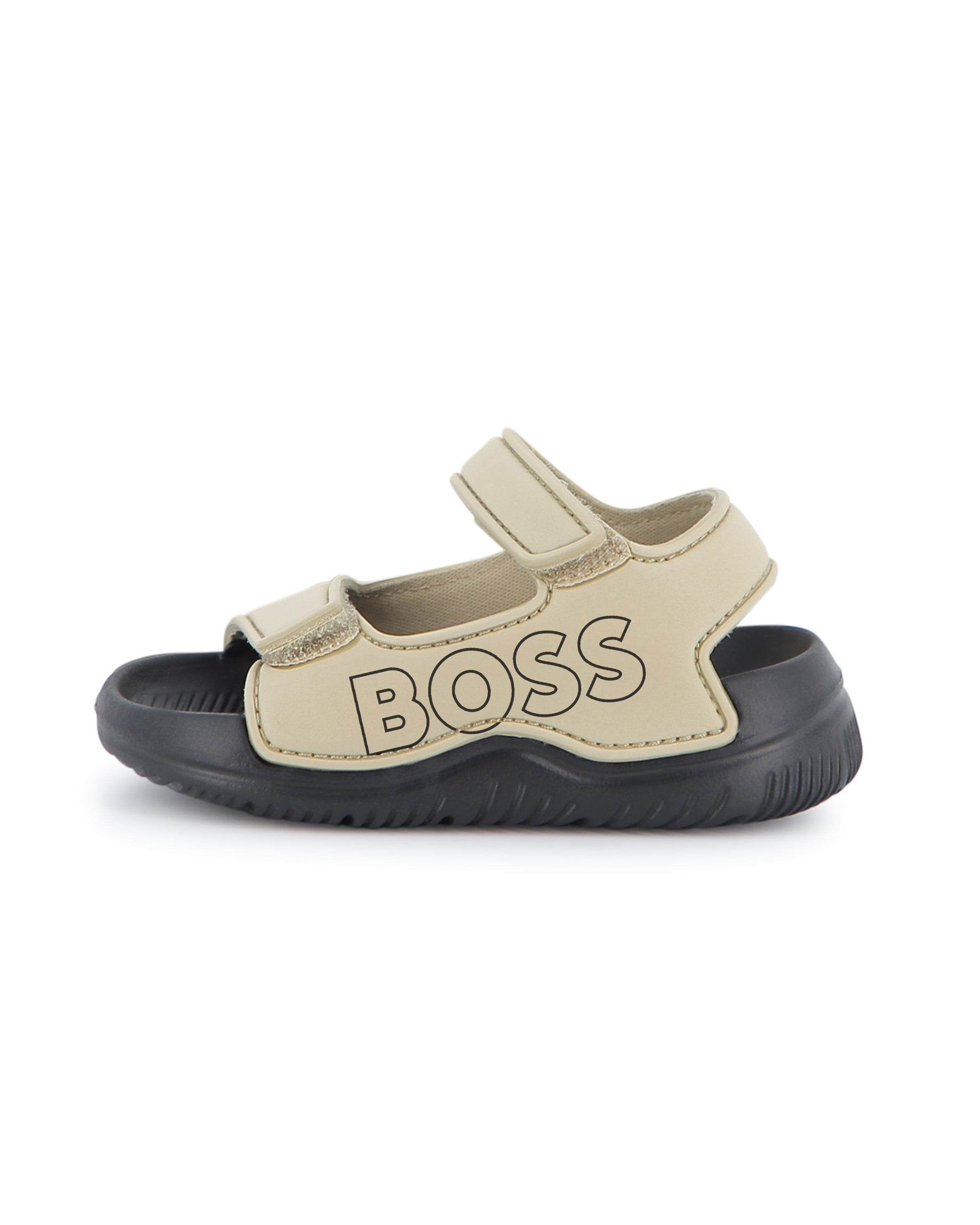 Boss Kids Ciabatta Beige Logata con Chiusura a Strappo per Neonati
