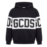 Gcds Kids Felpa con Cappuccio Nero con banda Logata Bianco Unisex