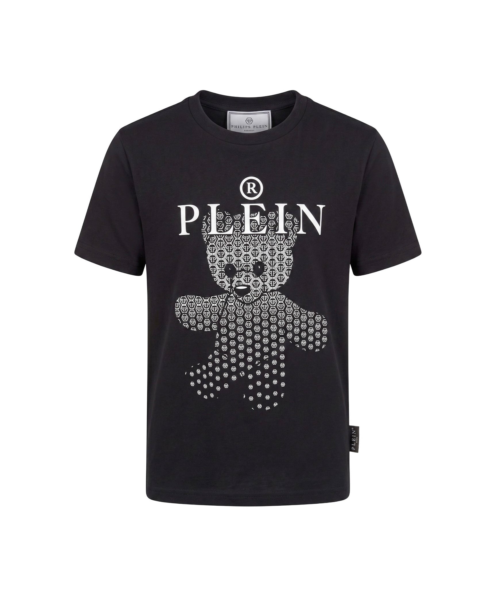 Philipp Plein Kids T-shirt Nera in Cotone con Stampa Teddy Bear Monogram e Logo per Bambine
