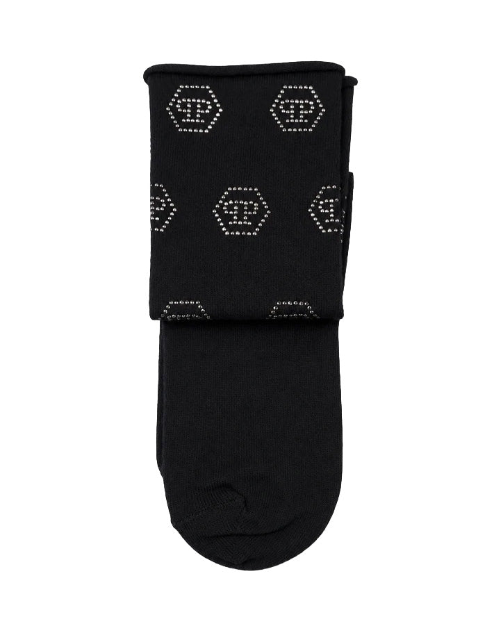 Philipp Plein Kids Calzino Nero con Strass Logo per Bambine