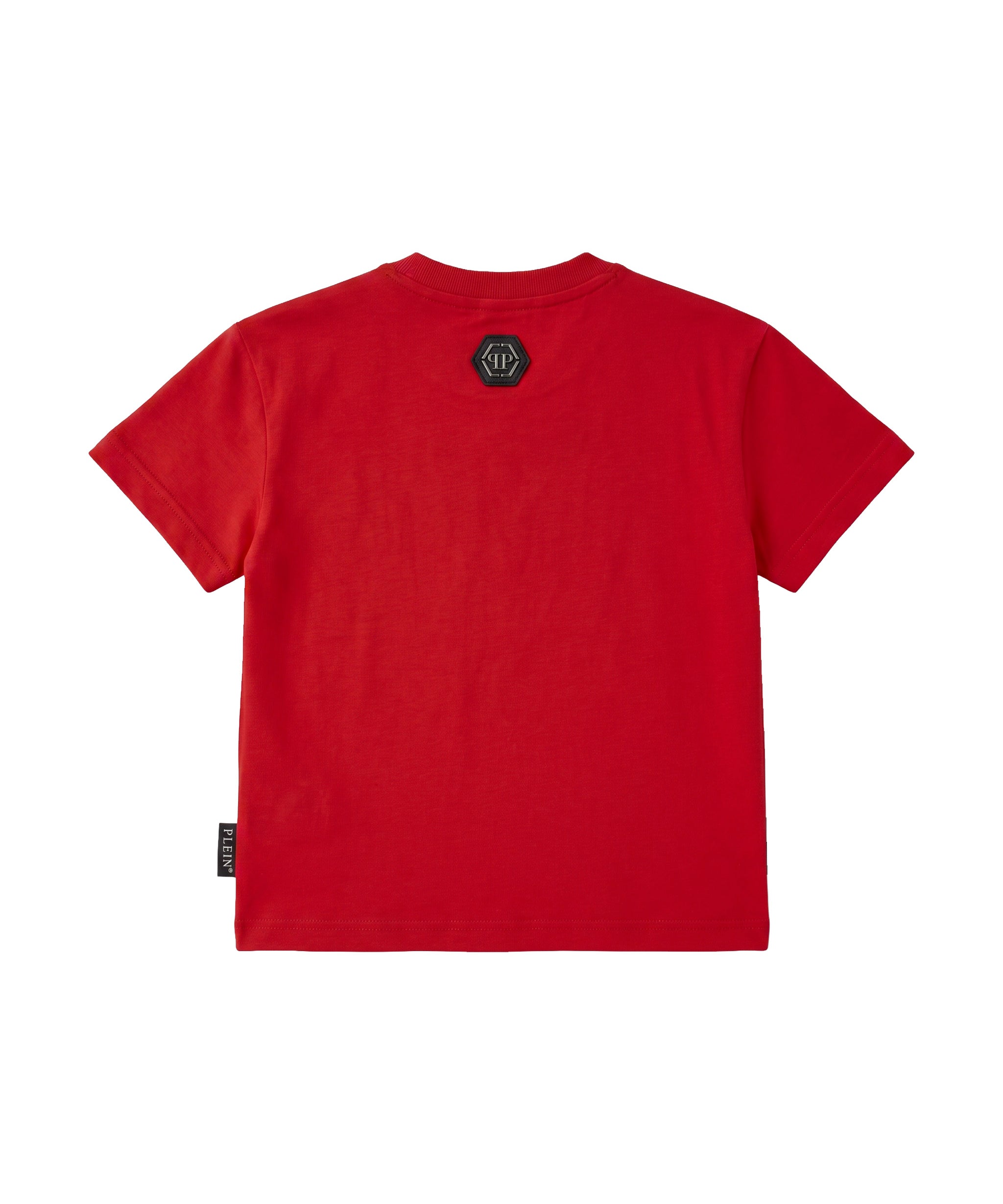 Philipp Plein Kids T-Shirt Rossa Unisex in Cotone con Logo Strass e Stella per Bambini