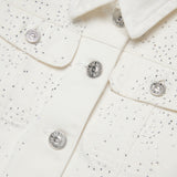 Diesel Kids Giacca in Denim Bianca con Strass e Logo Ricamato a Contrasto per Bambine