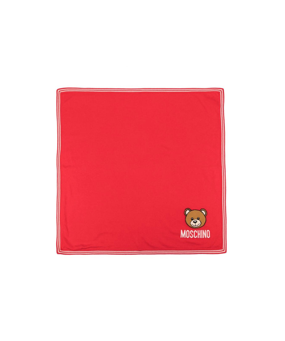 Moschino Kids Coperta Rossa con Intarso Teddy Bear per Neonati