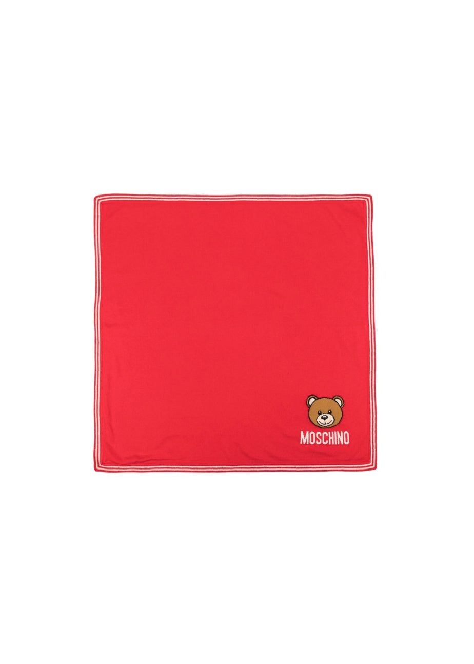 Moschino Kids Coperta Rossa con Intarso Teddy Bear per Neonati