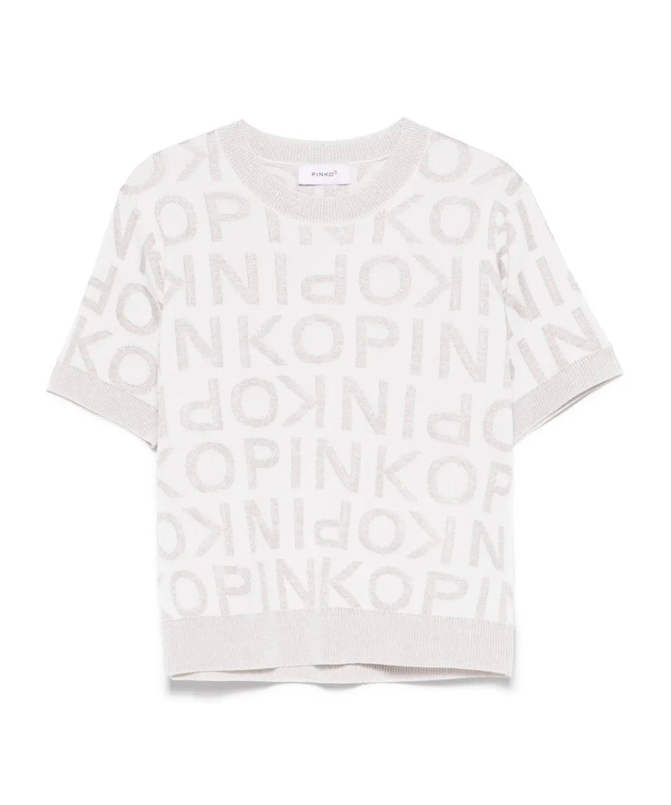 Pinko Kids T-shirt in Maglia con Logo All Over Bianco per Bambine
