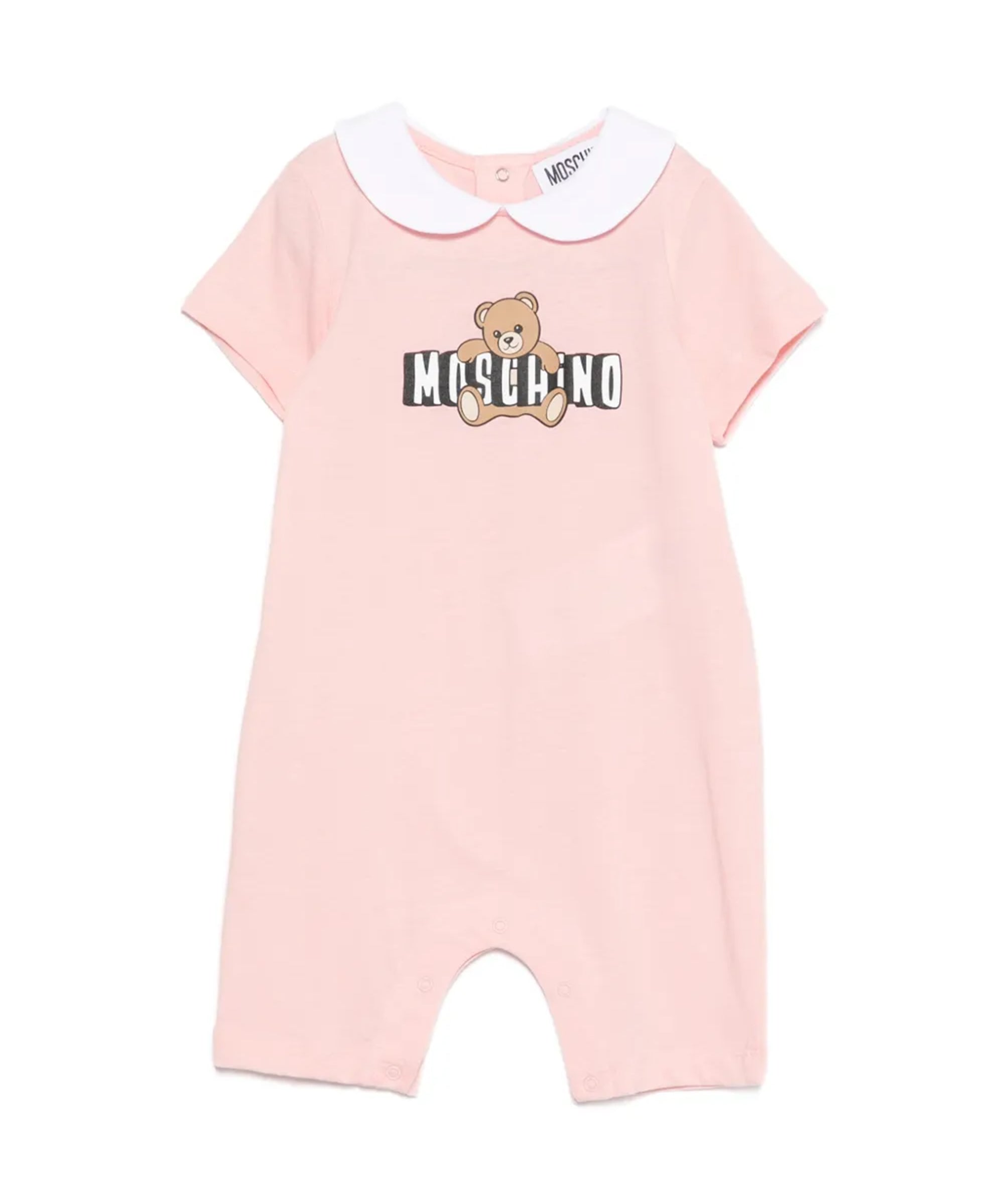 Moschino Kids Pagliaccetto Rosa con Logo Teddy Bear per Neonate