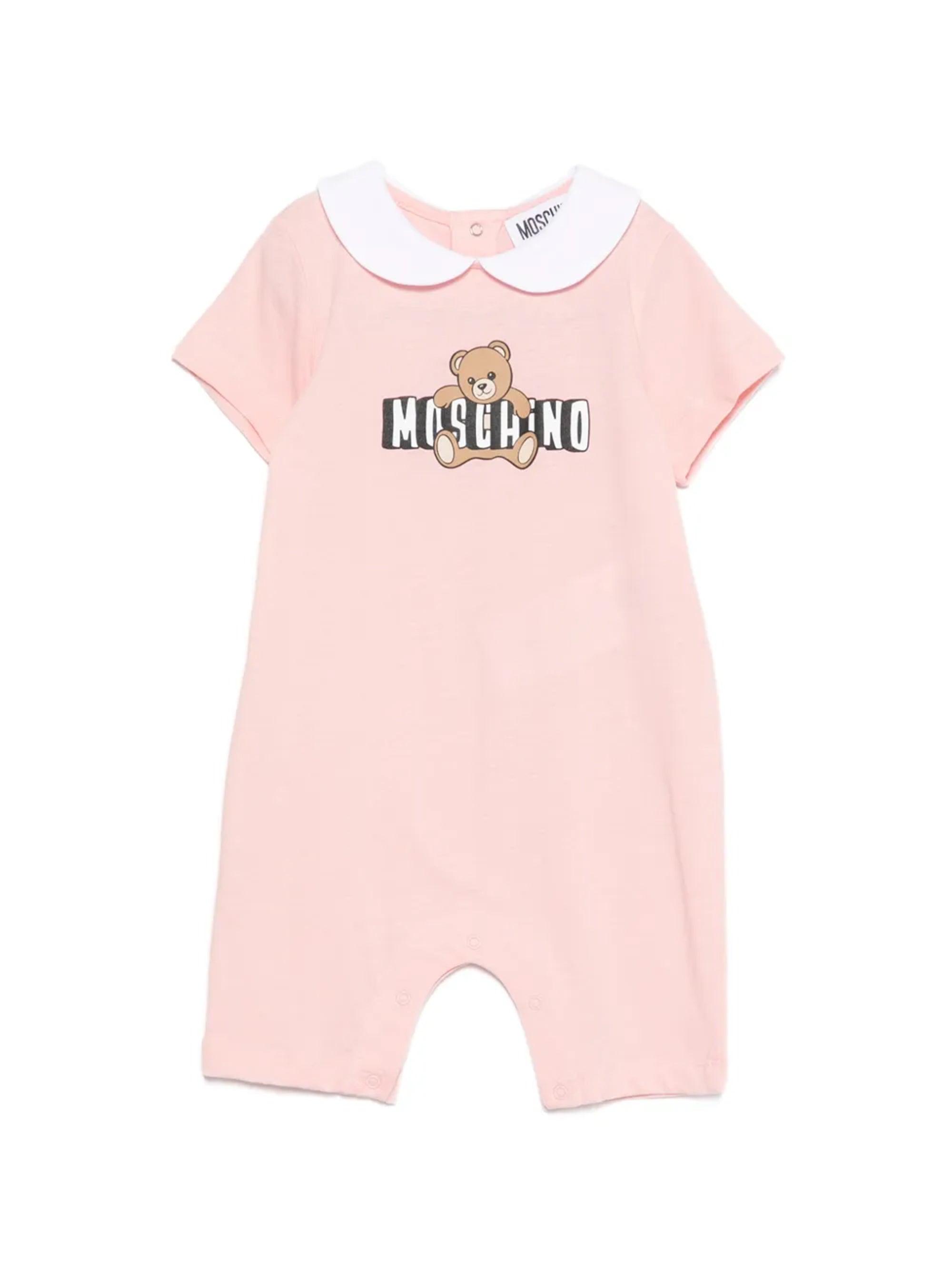 Moschino Kids Pagliaccetto Rosa con Logo Teddy Bear per Neonate