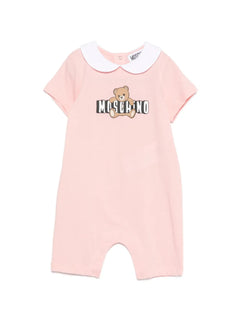 Moschino Kids Pagliaccetto Rosa con Logo Teddy Bear per Neonate