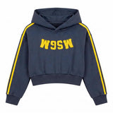MSGM Kids Felpa con Cappuccio Blu Scuro con Logo Giallo per Bambine