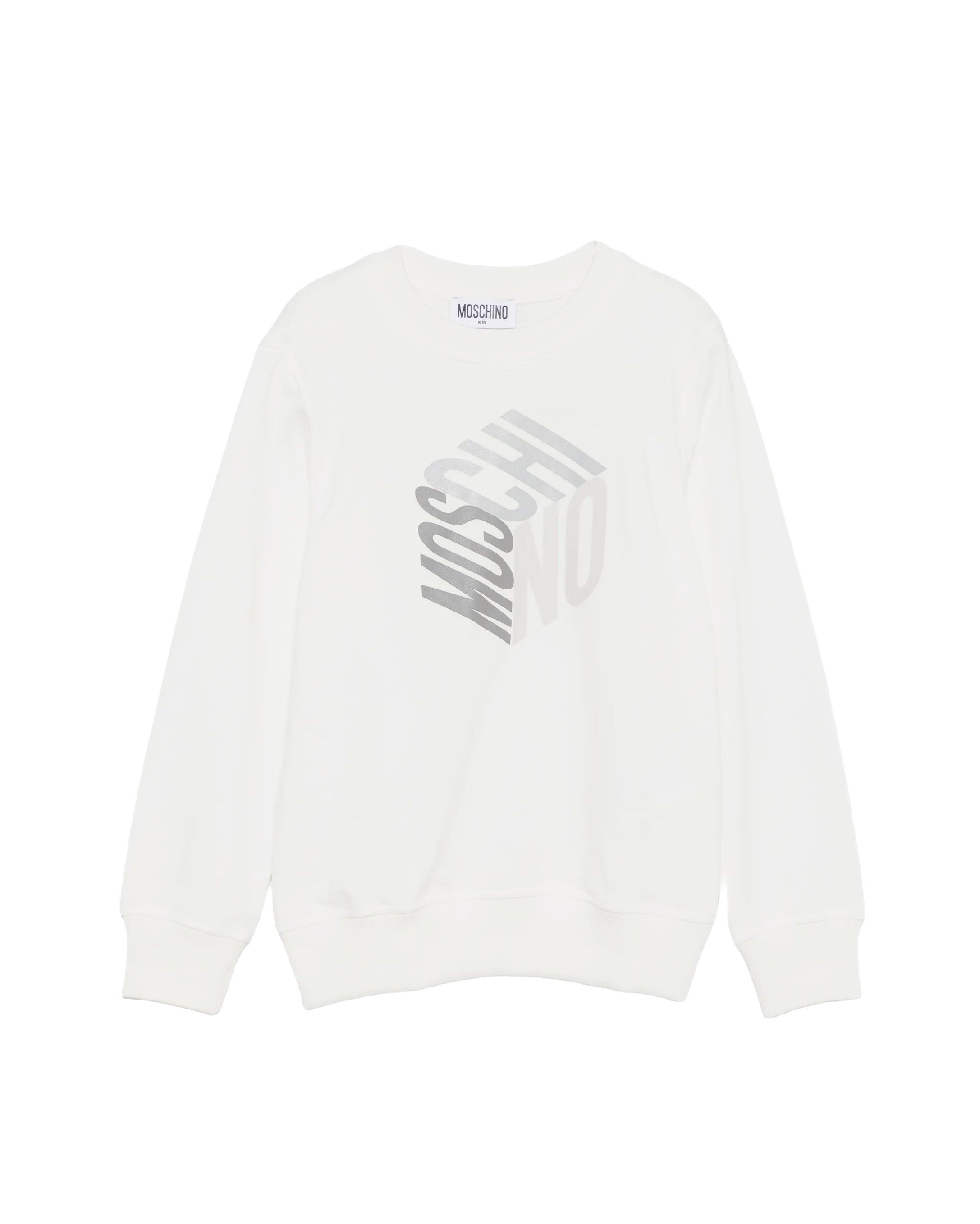 Moschino Kids Felpa Panna Girocollo con Stampa Logo 3D per Bambini o Bambine