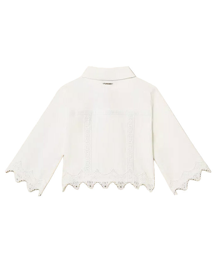 Twinset Kids Camicia Off-White con Dettagli in Pizzo per Bambine e Neonate