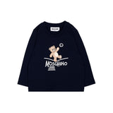Moschino Kids Maglia Nera a Maniche Lunghe con Stampa Teddy Bear e Logo per Neonati e Neonate