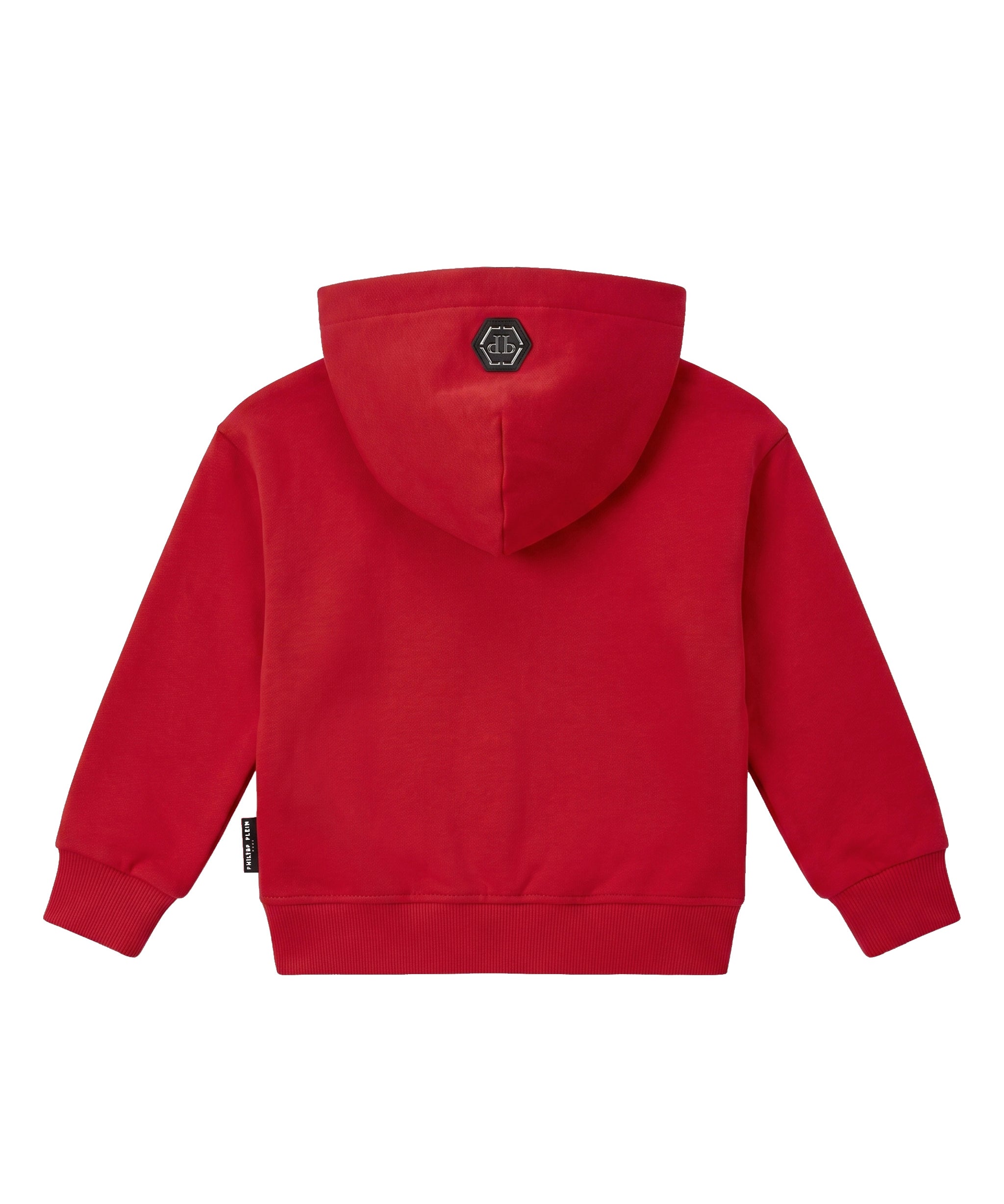 Philipp Plein Kids Felpa Unisex con Cappuccio Rossa con Logo Strass e Stella per Bambini