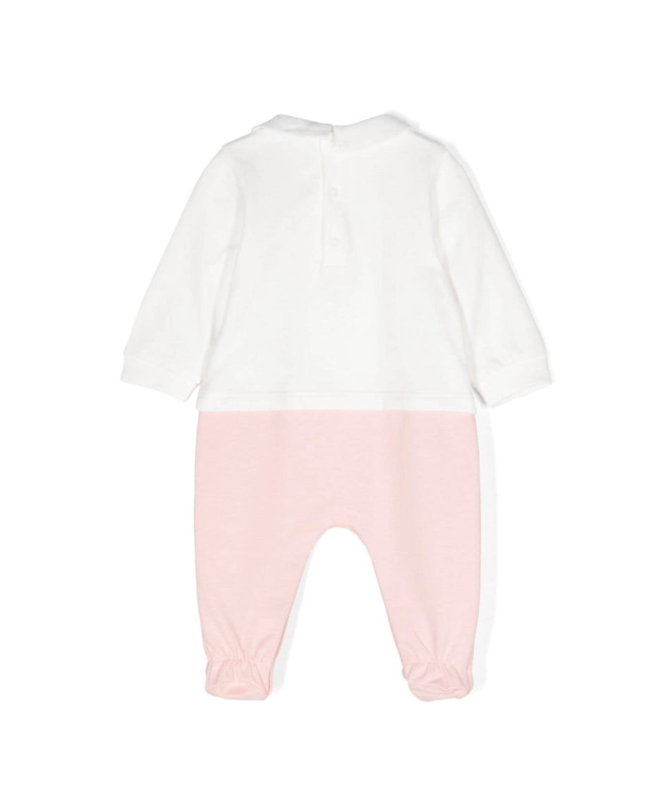 Moschino Kids Tutina Bianco/Rosa con Stampa Logo per Neonate (retro)