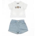 Moschino Kids T-Shirt Bianco con Teddy Bear+Short in Jeans per Neonati