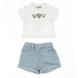 Moschino Kids T-Shirt Bianco con Teddy Bear+Short in Jeans per Neonati