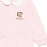 Moschino Kids Tutina Rosa in Cotone con Colletto, Tasche Teddy Bear e Logo per Neonate