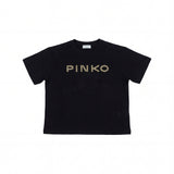Pinko Kids T-Shirt Nero con Applicazione Logo per Bambine