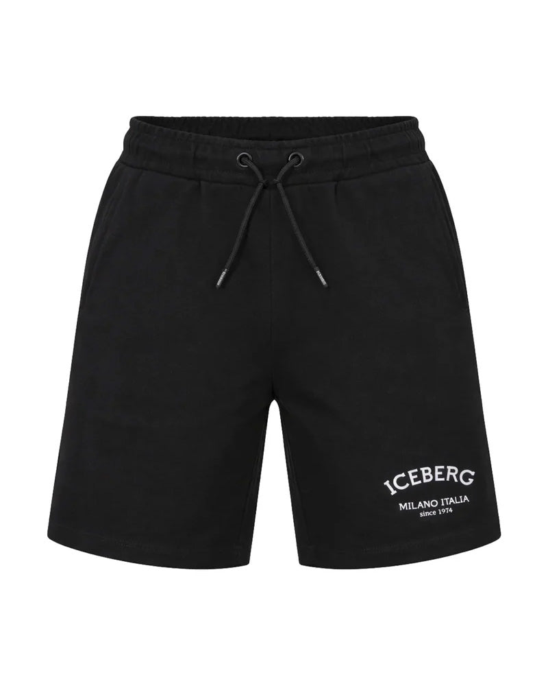 Iceberg Kids Bermuda Nero con Stampa Logo per Bambini