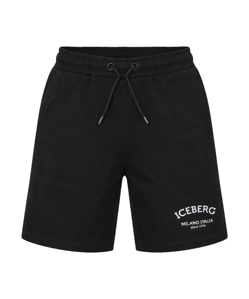 Iceberg Kids Bermuda Nero con Stampa Logo per Bambini