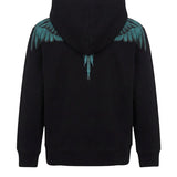 Marcelo Burlon County of Milan Kids Felpa con Zip Nero con Stampa Ali Celeste per Bambini