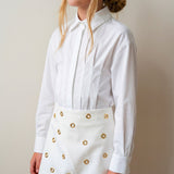 Pinko Kids Camicia Bianca a Bustino con Applicazione Logo in Oro sul Retro per Bambine