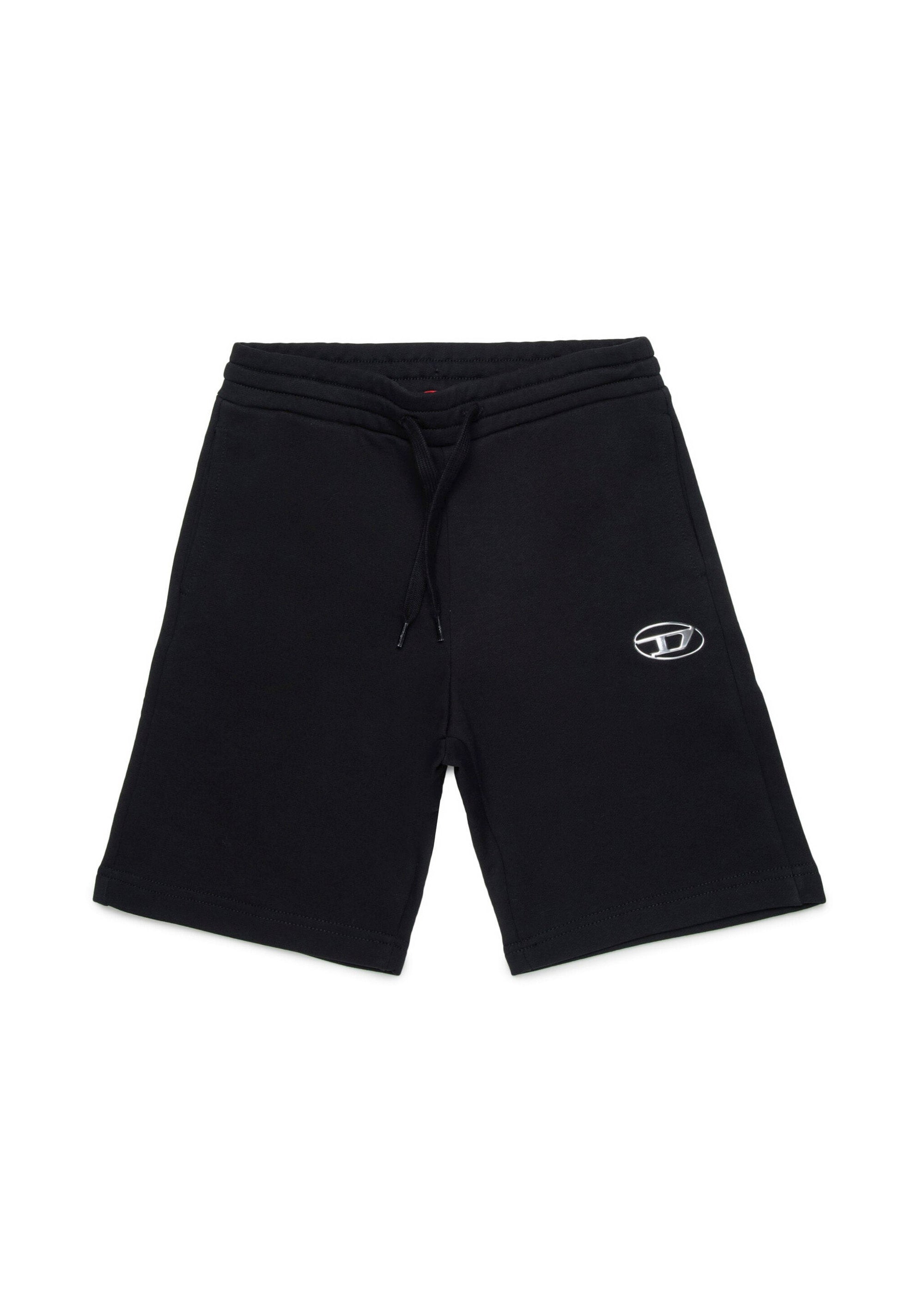 Diesel Kids Short in Felpa Nero con Logo Oval D Metallico per Bambini