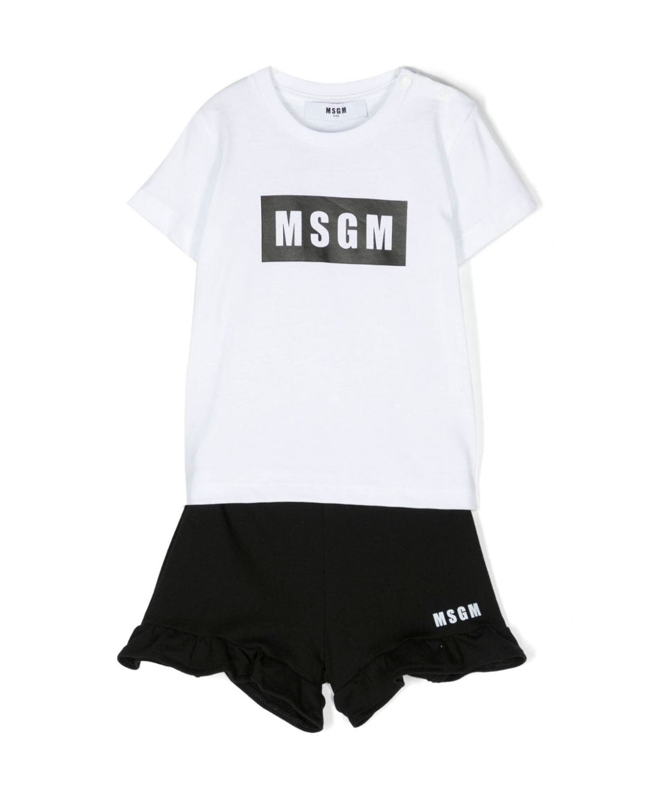 MSGM Kids Completo T-shirt e Short Bianco/Nero per Neonate