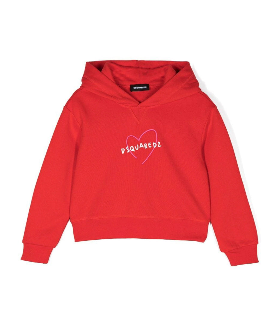 Dsquared2 Kids Felpa Rossa con Cappuccio con Stampa Cuore per Bambine