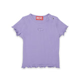 Diesel Kids T-Shirt Lilla a Costine con Logo in Rilievo per Neonate