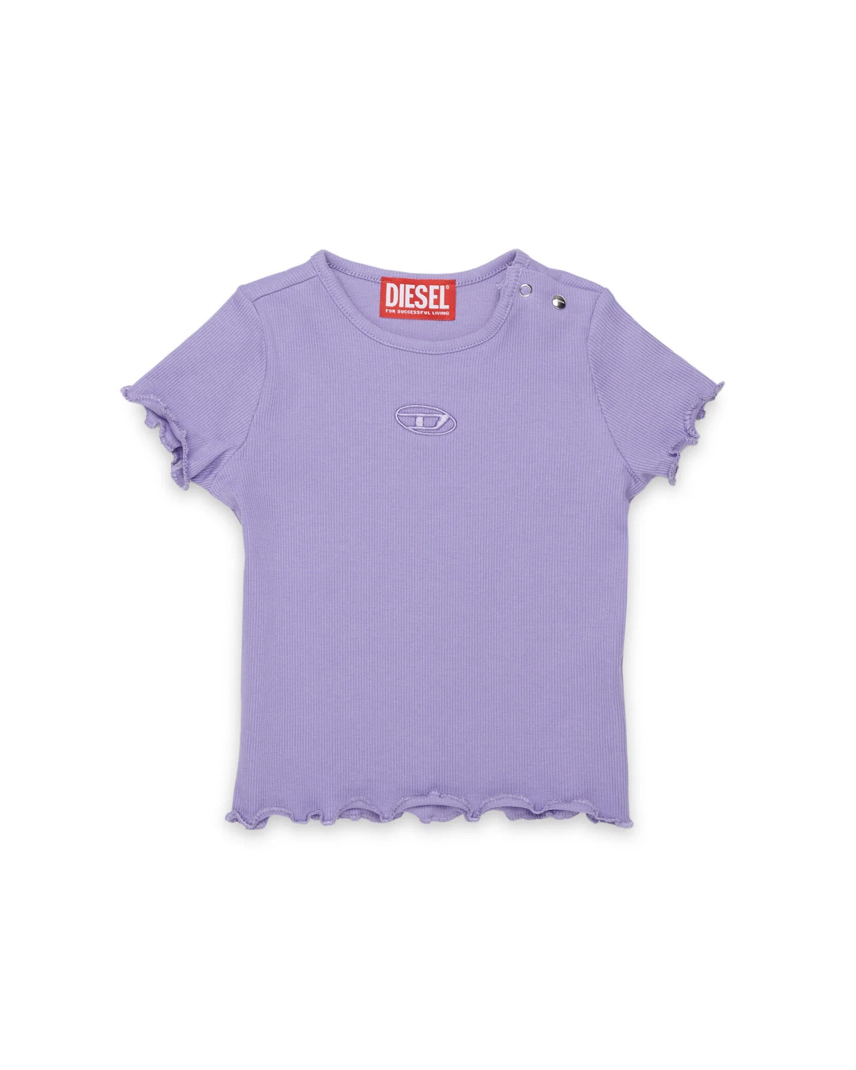 Diesel Kids T-Shirt Lilla a Costine con Logo in Rilievo per Neonate