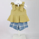 Barcellino Top Senape con Fiocchi con Shorts Blu per Neonate