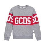 Gcds Kids Felpa Grigio con Banda Logata Rosso Unisex