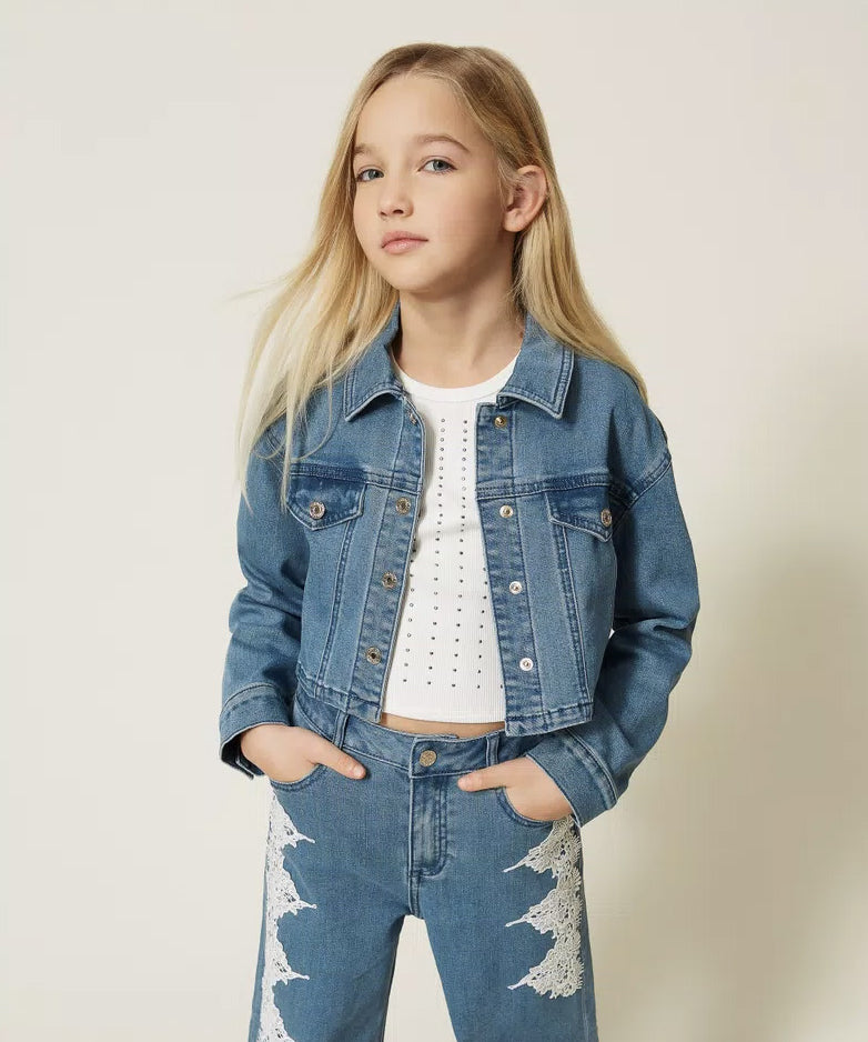 Twinset Kids Giubbino in Denim con Tasche per Bambine
