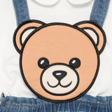 Moschino Kids T-Shirt Bianco + Salopette Teddy Gonna in Denim per Neonate