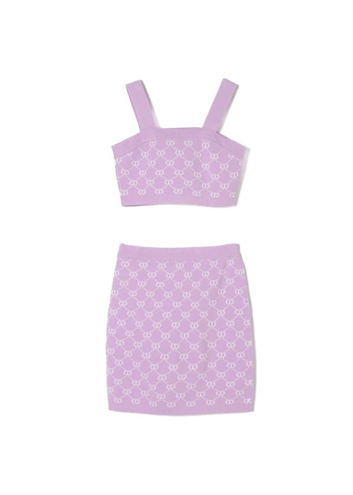 Twinset Kids Top con Gonna Viola Monogram per Bambine