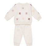 Elisabetta Franchi La Mia Bambina Completo Panna in Cotone con Ricami Cubi Lettere e Logo per Neonate