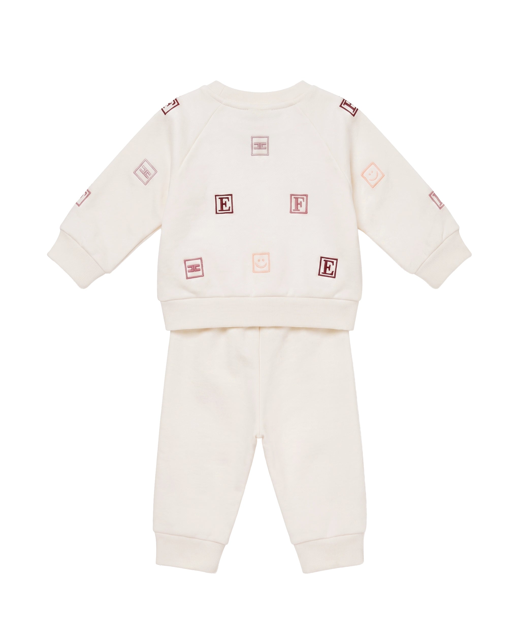 Elisabetta Franchi La Mia Bambina Completo Panna in Cotone con Ricami Cubi Lettere e Logo per Neonate
