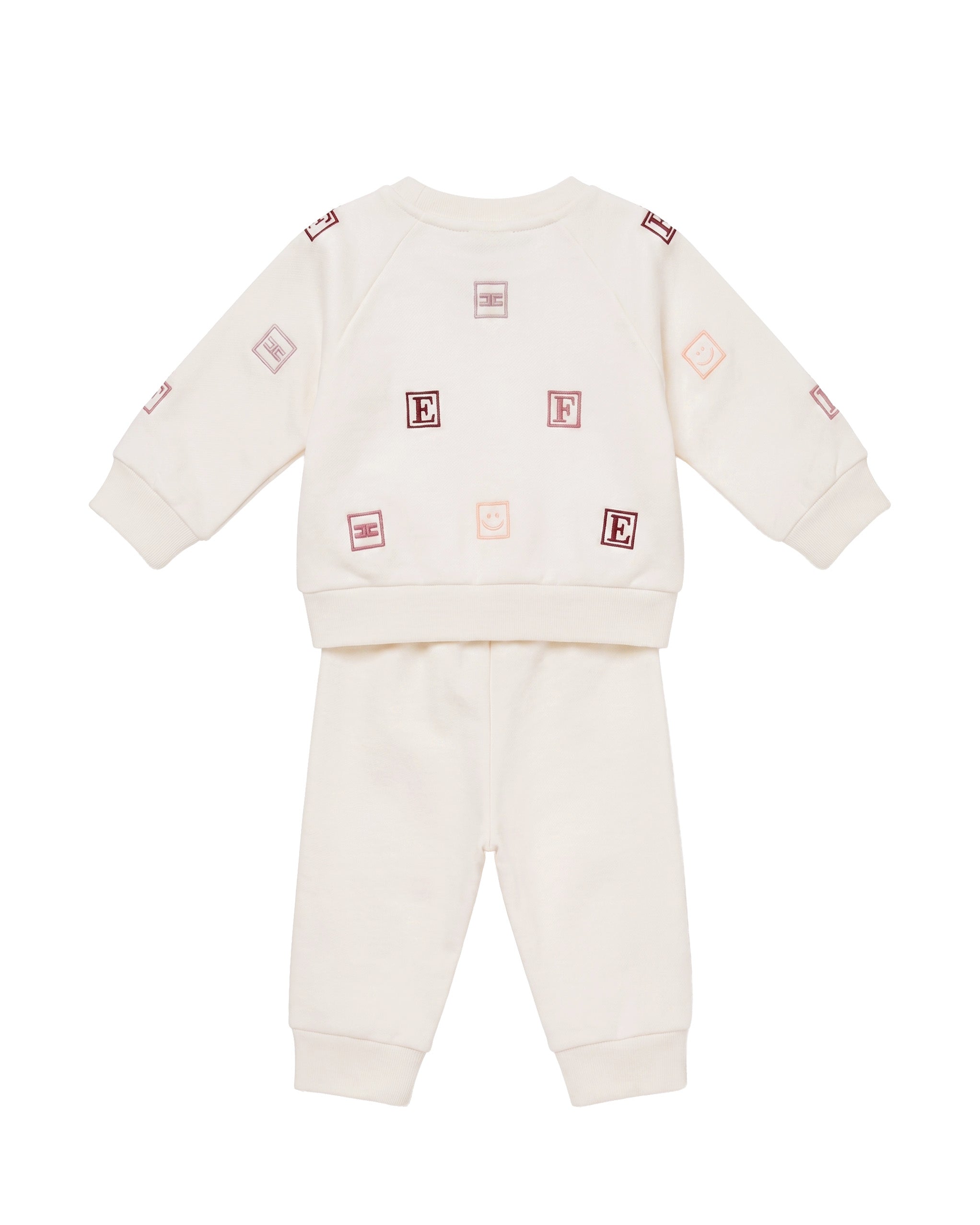 Elisabetta Franchi La Mia Bambina Completo Panna in Cotone con Ricami Cubi Lettere e Logo per Neonate