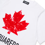 Dsquared2 Kids T-Shirt Bianca con Stampa Logo Foglia a Contrasto Rossa per Bambini