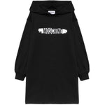 Moschino Kids Vestito Nero con Cappuccio in Felpa e Stampa Logo Pennellata per Bambine