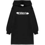 Moschino Kids Vestito Nero con Cappuccio in Felpa e Stampa Logo Pennellata per Bambine