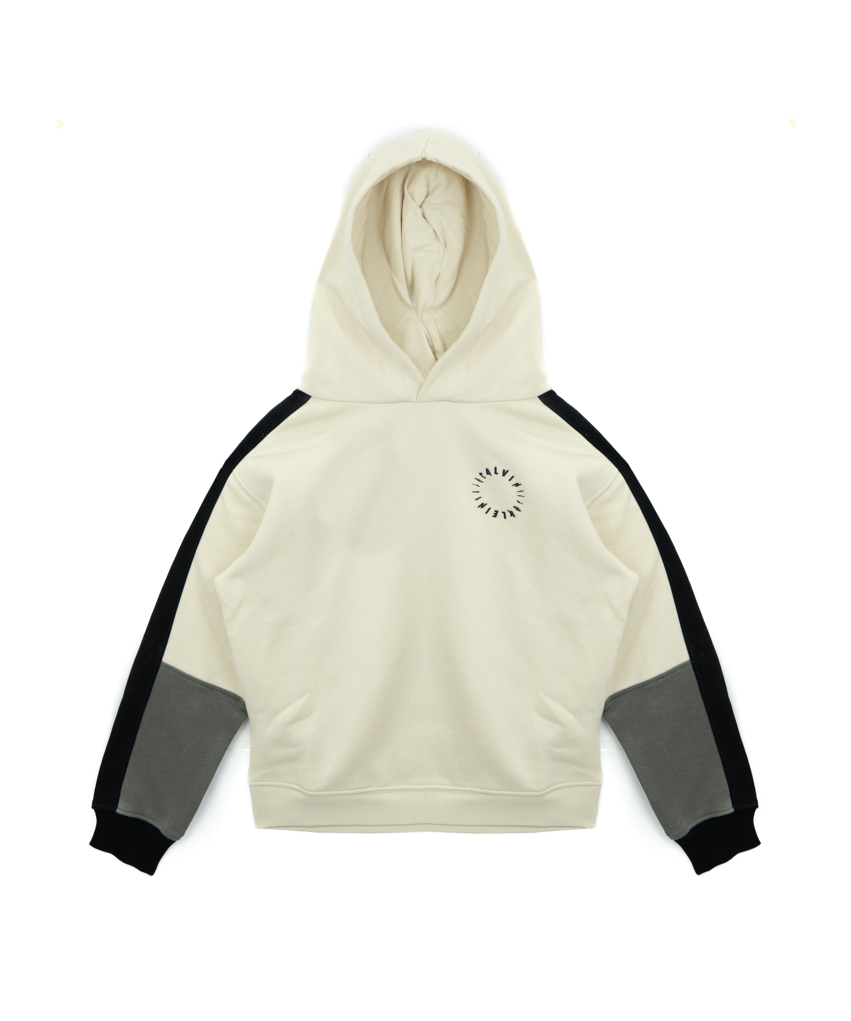 Calvin Klein Kids Felpa con Cappuccio Panna con Dettaglio Nero/Grigio per Bambini