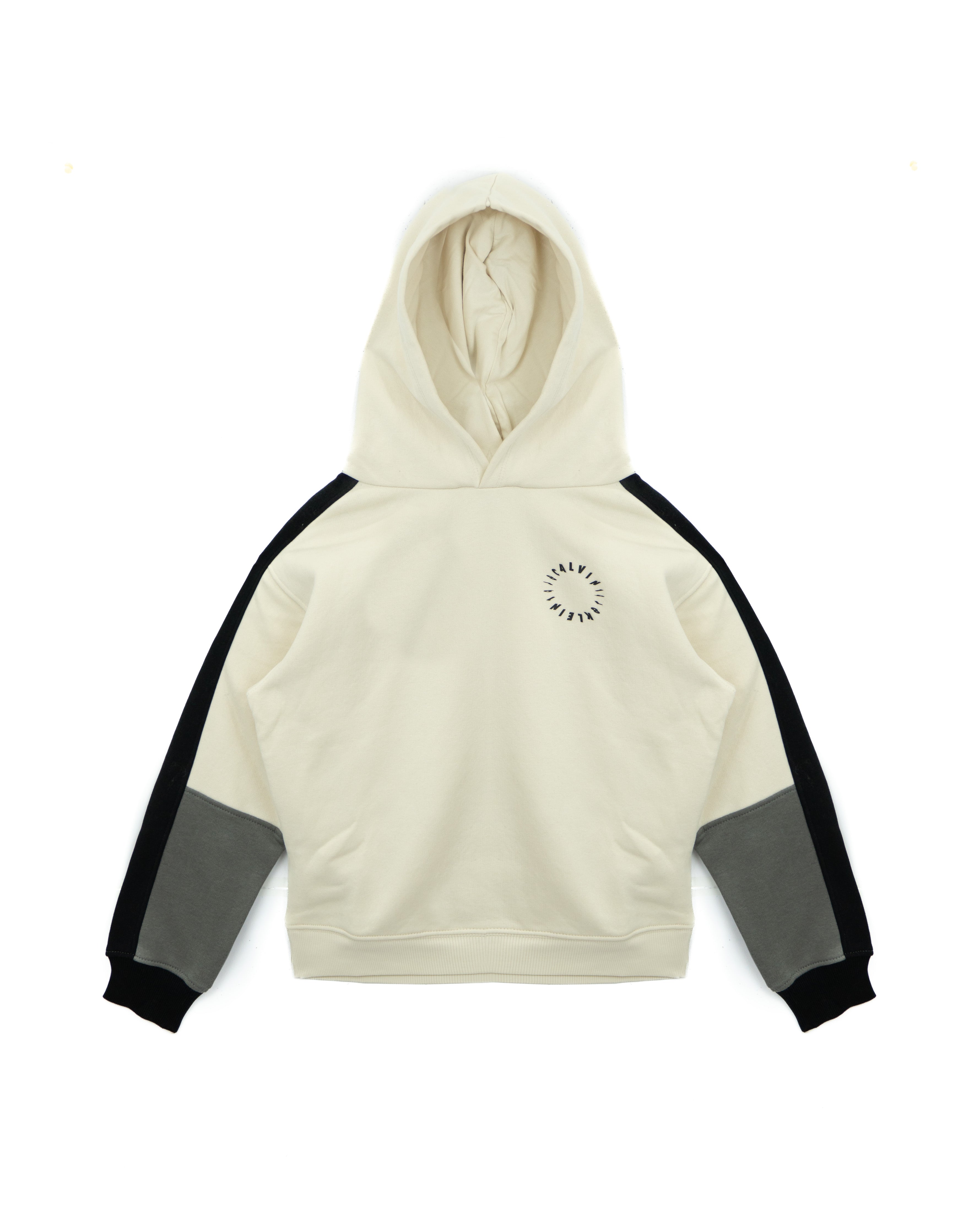 Calvin Klein Kids Felpa con Cappuccio Panna con Dettaglio Nero/Grigio per Bambini