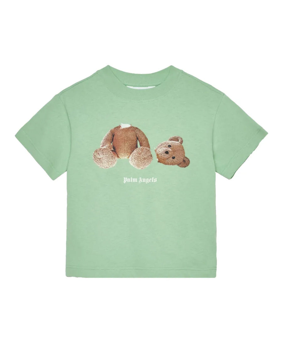 Palm Angels Kids T-Shirt Verde con Stampa Orsetto per Bambini