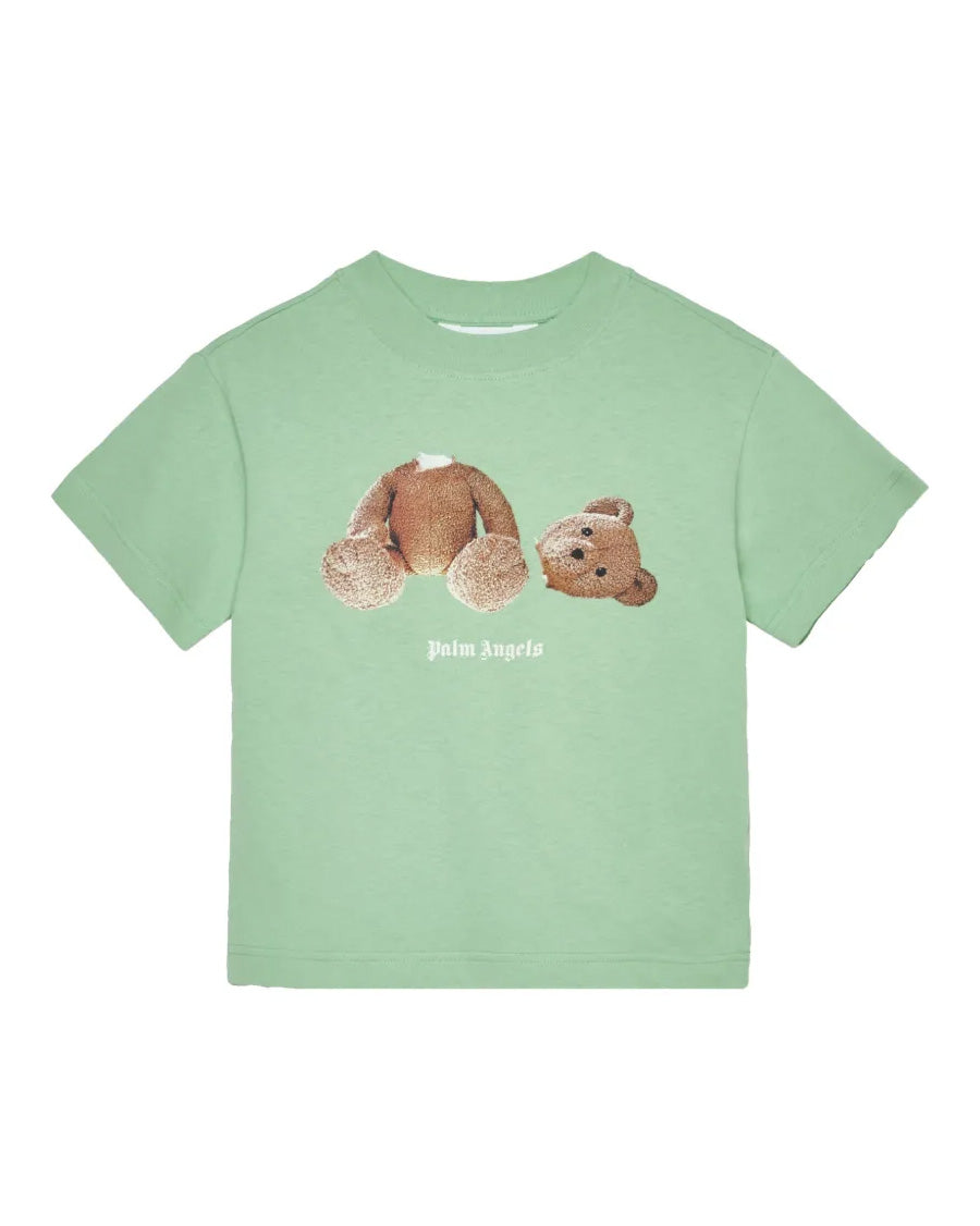 Palm Angels Kids T-Shirt Verde con Stampa Orsetto per Bambini