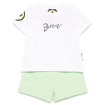Barrow Kids T-shirt Bianca con Stampa Retro con Shorts Verdi per Neonati