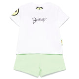 Barrow Kids T-shirt Bianca con Stampa Retro con Shorts Verdi per Neonati
