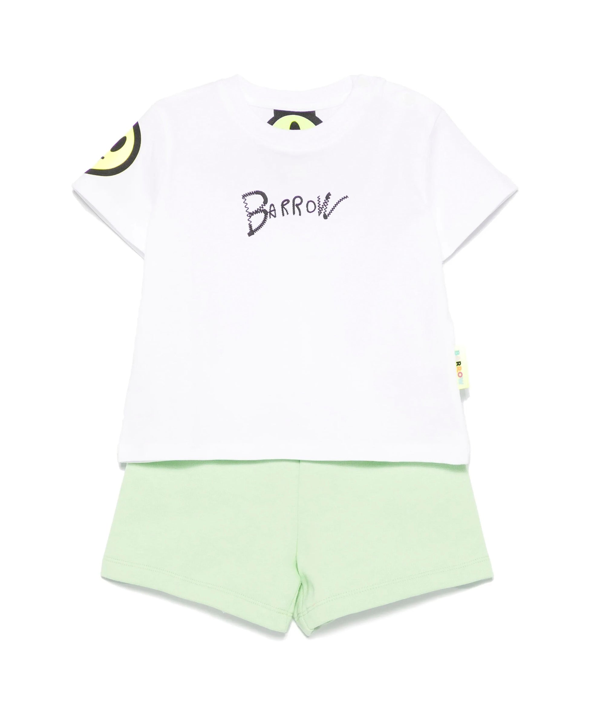 Barrow Kids T-shirt Bianca con Stampa Retro con Shorts Verdi per Neonati