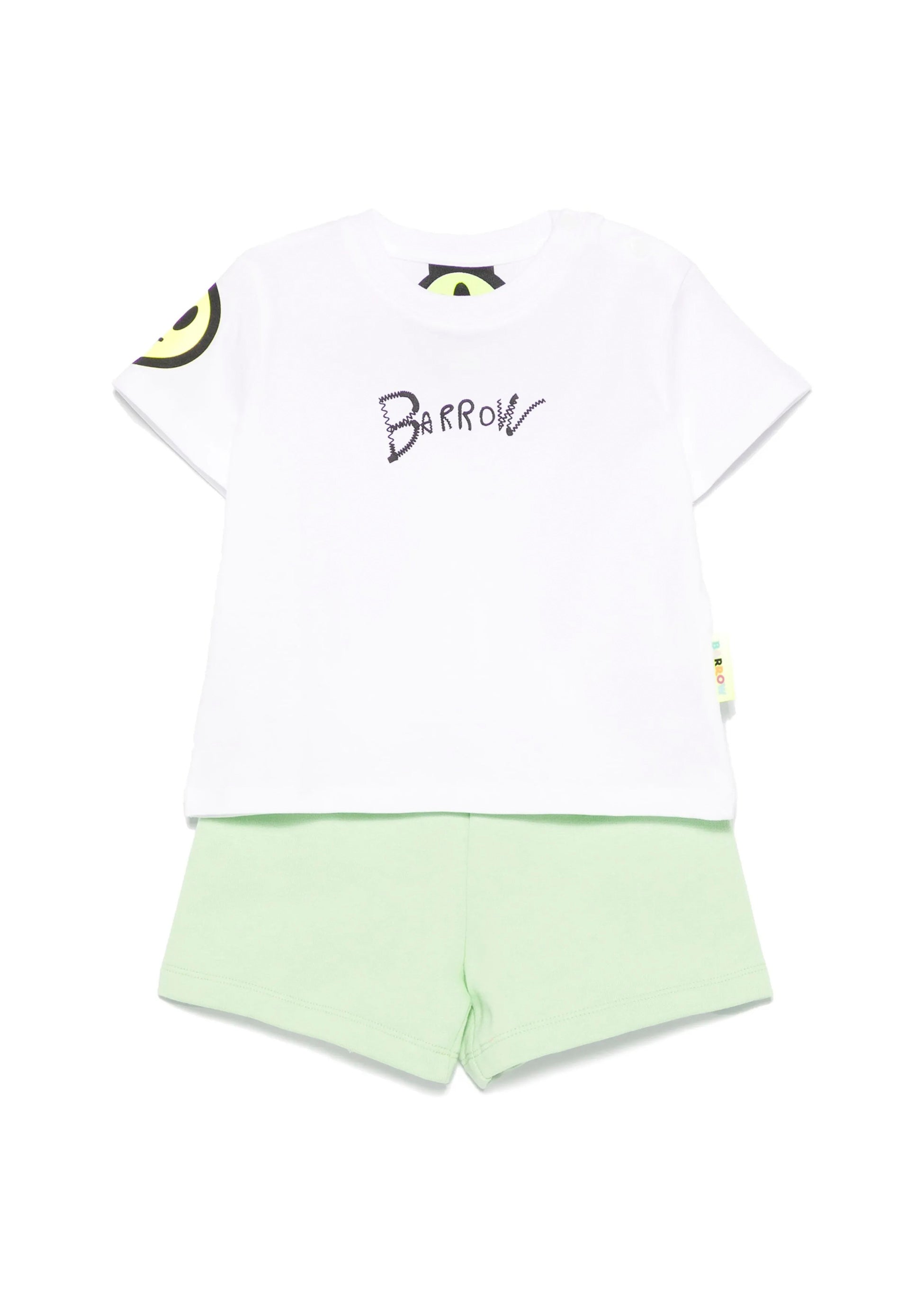 Barrow Kids T-shirt Bianca con Stampa Retro con Shorts Verdi per Neonati